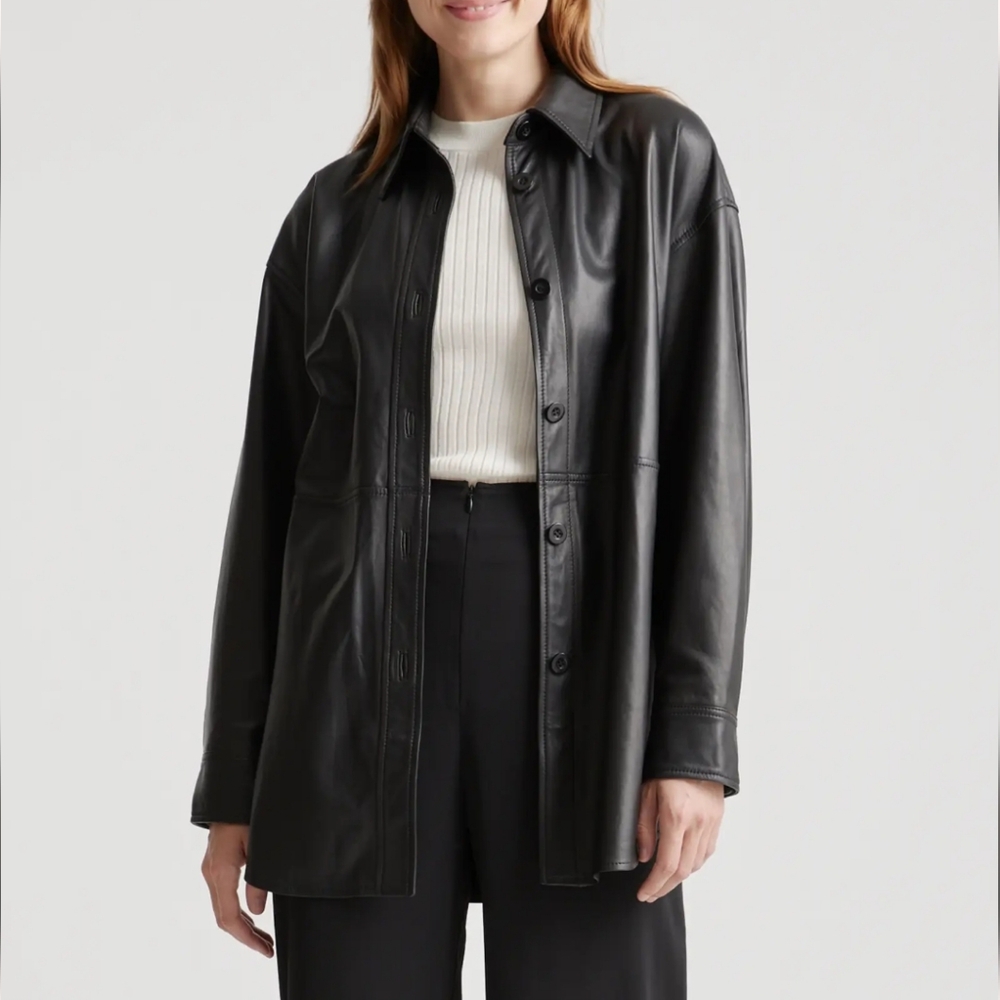 Brand New Quince 100% Leather Shirt Jacket